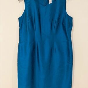 Classic Sleeveless 100% Silk Teal Blue Sheath Dress